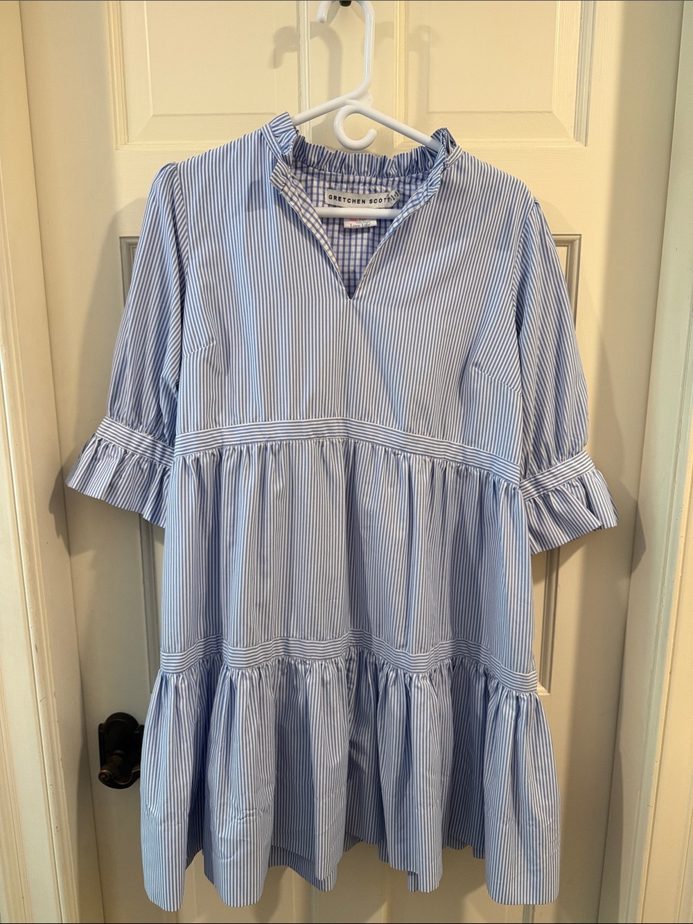 Gretchen Scott Blue and White Striped Gingham Tunic